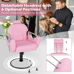 360°Swivel Reclining Salon Chair for Hair Stylist-Pink