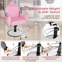 360°Swivel Reclining Salon Chair for Hair Stylist-Pink