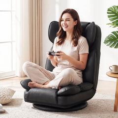 360 Degree Swivel Floor Gaming Chair with 6-Position Adjustable Backrest and Sponge Filling-Black
