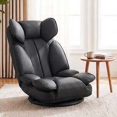360 Degree Swivel Floor Gaming Chair with 6-Position Adjustable Backrest and Sponge Filling-Black