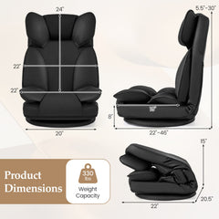 360 Degree Swivel Floor Gaming Chair with 6-Position Adjustable Backrest and Sponge Filling-Black
