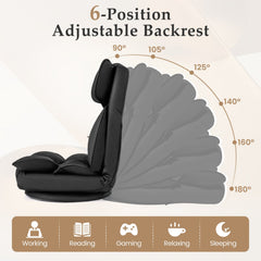 360 Degree Swivel Floor Gaming Chair with 6-Position Adjustable Backrest and Sponge Filling-Black