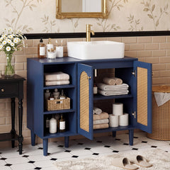 36 Inch Under Sink Cabinet Boho Sink Base Cabinet for Vessel Sinks and Single-Handle Faucets-Navy