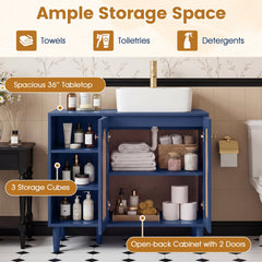 36 Inch Under Sink Cabinet Boho Sink Base Cabinet for Vessel Sinks and Single-Handle Faucets-Navy