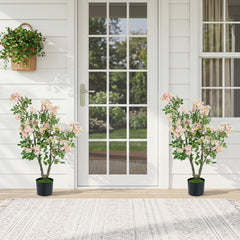 36 inches Set of 2 Artificial Impatiens Tree with Mini Fruits and Silk Flowers-Pink