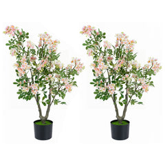 36 inches Set of 2 Artificial Impatiens Tree with Mini Fruits and Silk Flowers-Pink