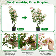 36 inches Set of 2 Artificial Impatiens Tree with Mini Fruits and Silk Flowers-Pink