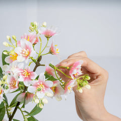 36 inches Set of 2 Artificial Impatiens Tree with Mini Fruits and Silk Flowers-Pink