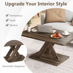 37.5 Inch Rectangular Coffee Table with Stable Base and Rubber Wood Connection for Living Room-Brown