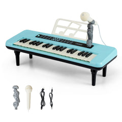 37 Keys Kids Piano Keyboard Portable Musical Toy with Microphone and Music Stand-Blue