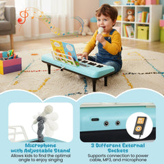 37 Keys Kids Piano Keyboard Portable Musical Toy with Microphone and Music Stand-Blue