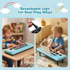 37 Keys Kids Piano Keyboard Portable Musical Toy with Microphone and Music Stand-Blue
