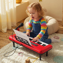 37 Keys Kids Piano Keyboard Portable Musical Toy with Microphone and Music Stand-Red