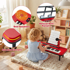 37 Keys Kids Piano Keyboard Portable Musical Toy with Microphone and Music Stand-Red