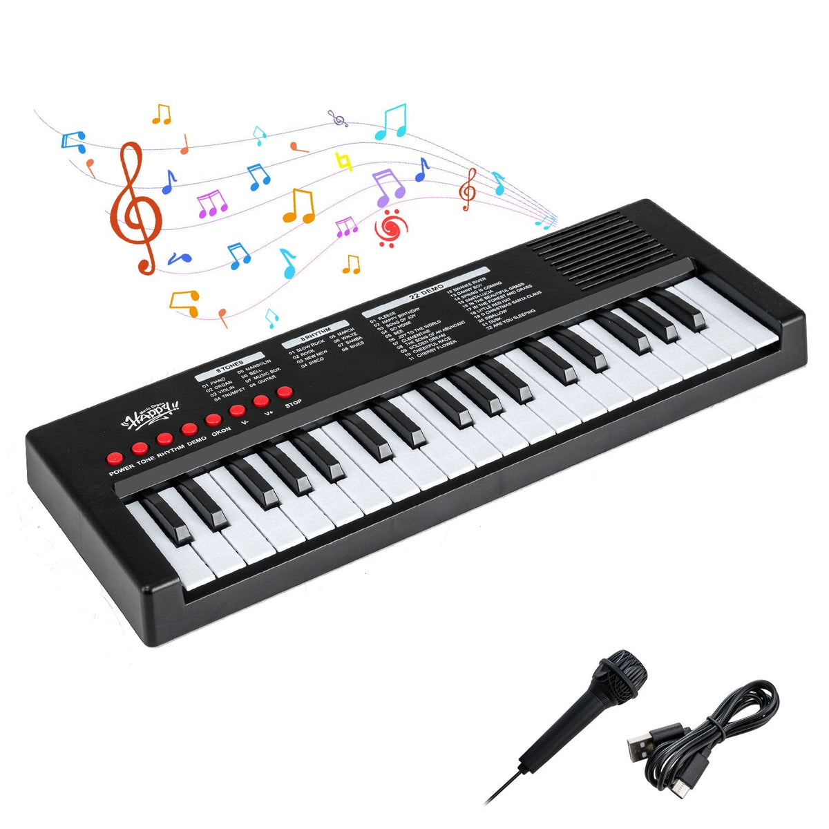 37 Keys Kids Piano Keyboard with 8 Rhythms and Microphone-Black
