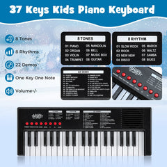 37 Keys Kids Piano Keyboard with 8 Rhythms and Microphone-Black