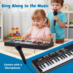 37 Keys Kids Piano Keyboard with 8 Rhythms and Microphone-Black