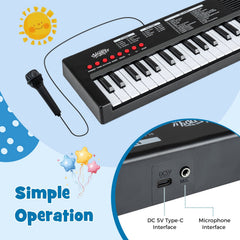 37 Keys Kids Piano Keyboard with 8 Rhythms and Microphone-Black