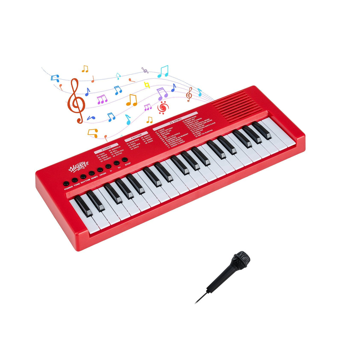 37 Keys Kids Piano Keyboard with 8 Rhythms and Microphone-Red
