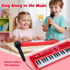 37 Keys Kids Piano Keyboard with 8 Rhythms and Microphone-Red