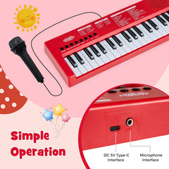 37 Keys Kids Piano Keyboard with 8 Rhythms and Microphone-Red
