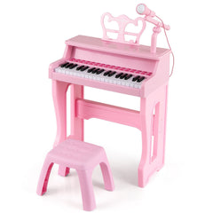 37 Keys Music Piano with Microphone Kids Piano Keyboard with Detachable Music Stand-Pink