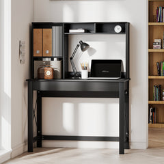 Computer Desk with Hutch, Home Office Table with Storage Shelves and Open Compartments for Writing, Work, Brown