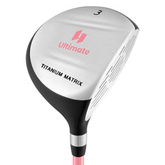 38 Inch 165CC Junior #3 Fairway Wood Golf Club with Fiberglass Shaft for Kids Ages 11-14-Pink