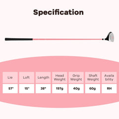 38 Inch 165CC Junior #3 Fairway Wood Golf Club with Fiberglass Shaft for Kids Ages 11-14-Pink