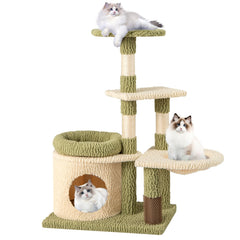 38 Inch Kitten Tower with Condo, Hammock, Removable Bed Cushion and Self Groomer, Green