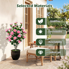 39.5 inches Artificial Camellia Tree with Orange Blossoms in Cement Pot for Home Decoration-Pink