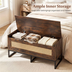 39.5 inches Rattan Storage Chest Wicker Shoe Bench with Padded Seat Flip-Top-Rustic Brown