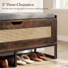 39.5 inches Rattan Storage Chest Wicker Shoe Bench with Padded Seat Flip-Top-Rustic Brown