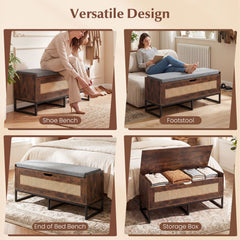 39.5 inches Rattan Storage Chest Wicker Shoe Bench with Padded Seat Flip-Top-Rustic Brown