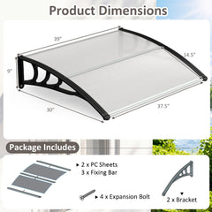 39 x 30 Inch Outdoor Front Door Window Awning Door Canopy Exterior-Black