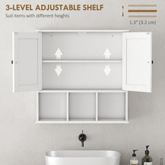 Farmhouse Bathroom Wall Cabinet, Wall Mounted Medicine Cabinet with Adjustable Shelf, Open Compartments, White