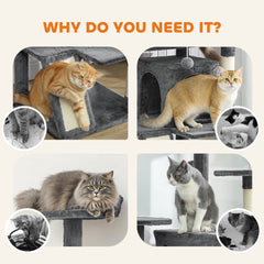 54" Cat Tree, Multi-Level Cat Tower with Scratching Posts, Cat Condos, Bed, Platforms, Ramp, Toy Ball, Beige