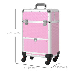 Portable Aluminum Makeup Train Cases, Rolling Makeup Case, Salon Beauty Cosmetic Jewelry Organizer Trolley with 4 Wheels, Black