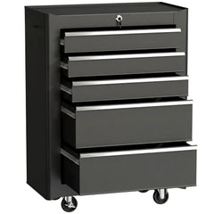 5-Drawer Rolling Tool Cabinet on Wheels, Lockable Tool Chest, Tool Organizer for Garage, Factory and Workshop, Black