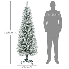 6ft Pencil Christmas Tree, Flocked Tree with 479 Branch Tips and Metal Base for Home, Indoor, Holiday