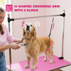 Adjustable Dog Grooming Table with 2 Safety Slings, Storage Basket, Black