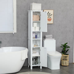 Bathroom Cabinet, Freestanding Linen Cabinet with Open Shelves, 13.8" x 11.8" x 62.4", White