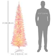 6' Pre Lit Artificial Pencil Christmas Trees, Xmas Tree with Realistic Branches and Warm White LED Lights, Green
