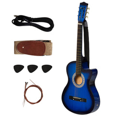 38 Inch Full Size Classical Acoustic Electric Guitar Premium Gloss Finish with Strings, Picks, Shoulder Strap and Case Bag, Blue