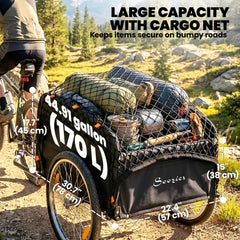 Bike Cargo Trailer, 45 Gal Bicycle Trailer Wagon Cart with Cargo Net, Quick Release 20" Wheels, Safe Reflectors