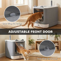 Litter Box with Lid, Enclosed Kitty Litter Box with Front-Entry, Top-Exit, Scoop, Deodorizer Bag for Medium Cats, White