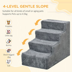 4-Step Dog Ramp for Sofa, Bed, and Couch, with Removable Cover, Light Grey