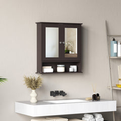 Medicine Cabinet, Wall-Mounted Bathroom Mirror Cabinet with Double Doors, Open Shelf, and Adjustable Shelf, Modern Bathroom Wall Cabinet, White