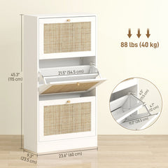 Rattan Shoe Storage Cabinet with 3 Flip Drawers and Adjustable Shelves, Entryway Shoe Cabinet for 18 Pairs, Oak