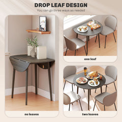 Folding Dining Table, Round Drop Leaf Kitchen Table for Small Spaces with Wood Legs, Oak